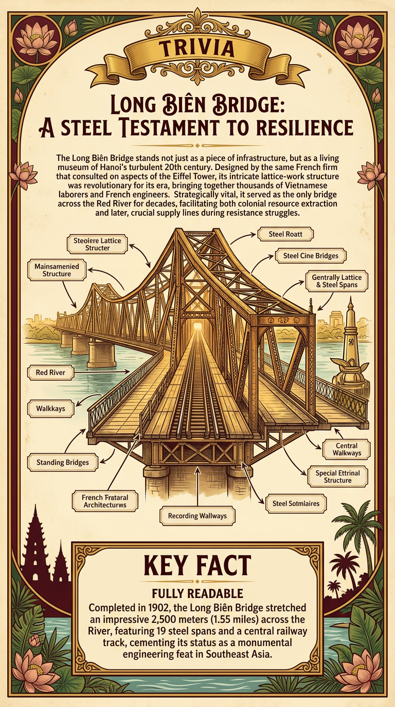 Long Biên Bridge: A Steel Testament to Resilience Infographic